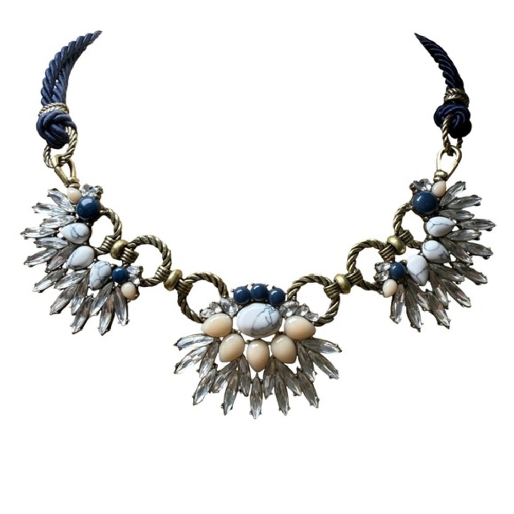 Chloe‎ & Isabel Statement Bib Necklace Blue White Gold Tone Rope Crystal Beaded